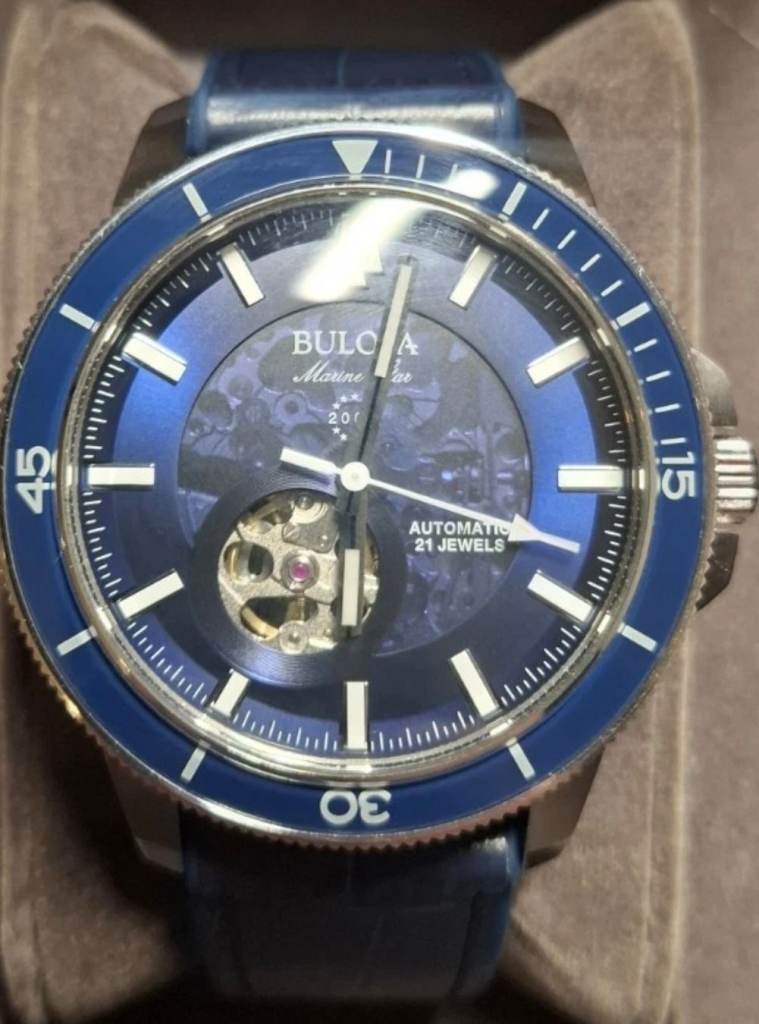 Bulova Marine Star Divers Automatic Blue Skeleton Dial Watch Excellent condition