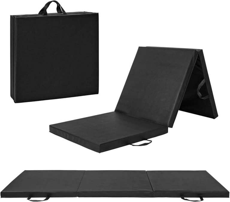 Black Gym Mat Folding Tri-fold Padded Yoga Pilates Relaxation Sports Camping Carry Handles