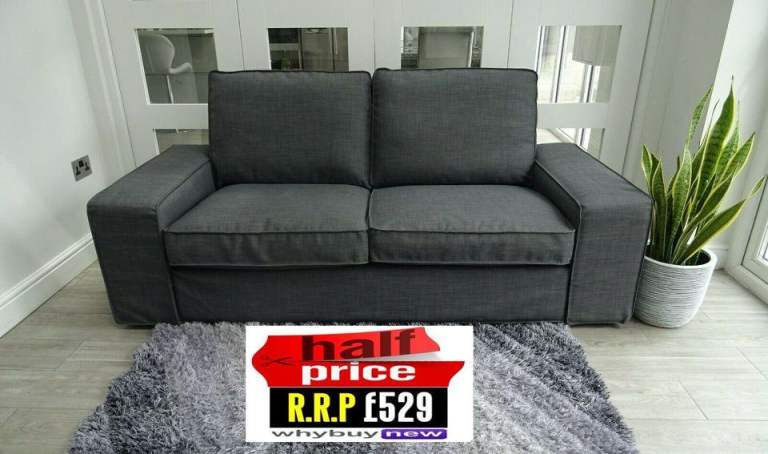 RRP:£529 IKEA KIVIK TWO SEAT SKIFEBO DARK GREY FABRIC SOFA LONDON DELIVERY (DFS)