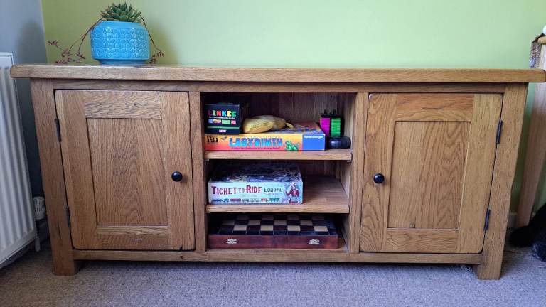 Solid oak low sideboard TV stand storage unit