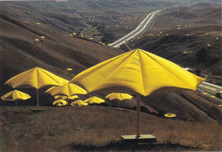 01. A Rare framed Christo Javacheff And Jeanne Claude postcard Umbrella Project Japan & USA