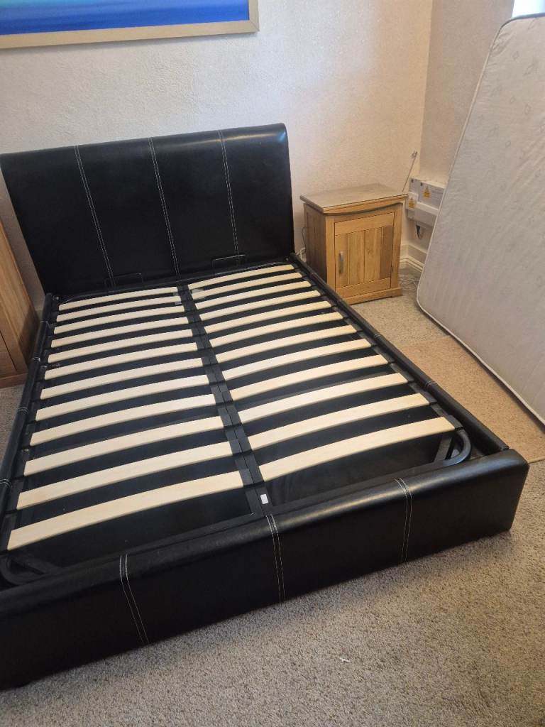 Black Double Bed Frame with Storage – Good Condition