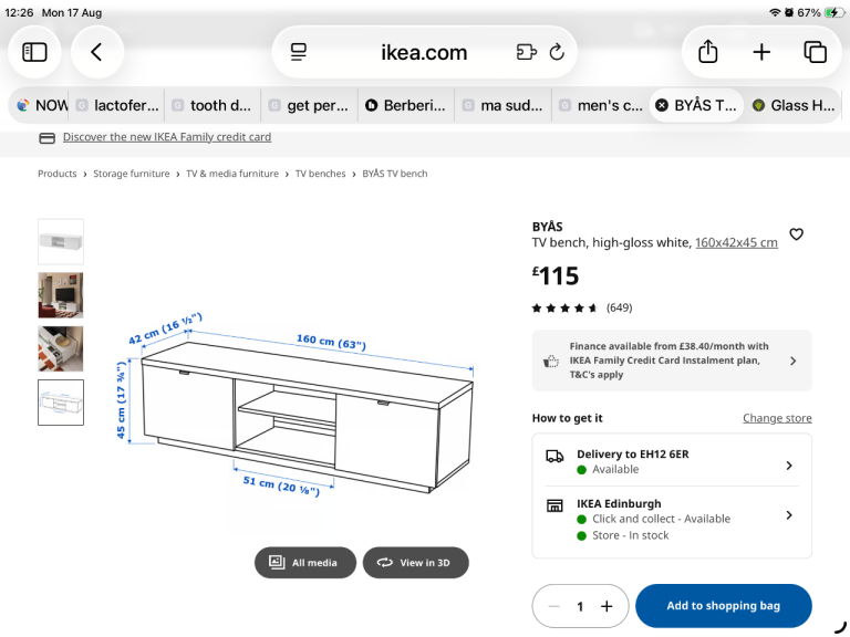 IKEA BYAS TV Bench - High-Gloss White, 160cm