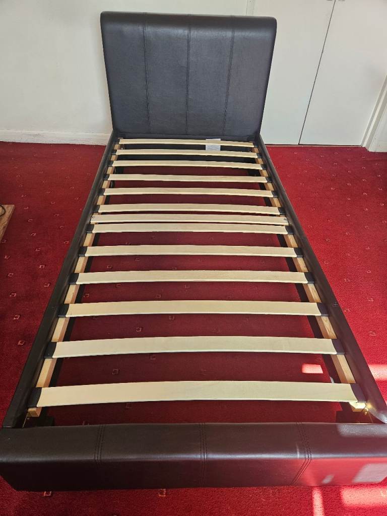Single Faux Leather Bed Frame - Black, Slatted Base