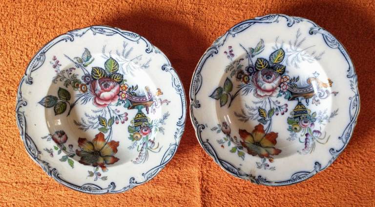 Pair mid 19th Century bowls. William Brownfield transfer ware