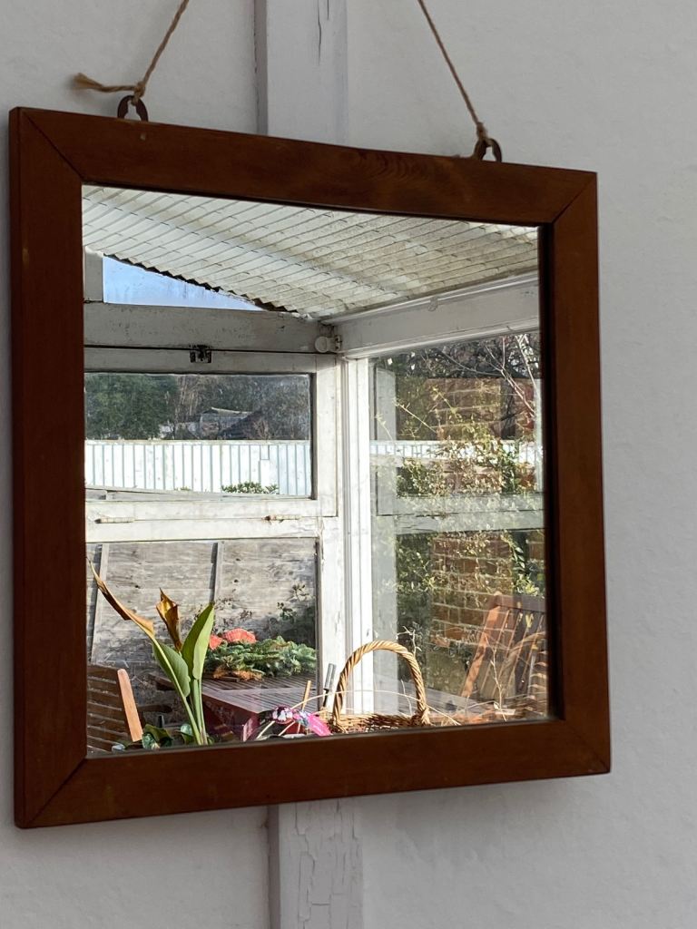 Vintage Mirror 35cm Square Handmade Wood VGC