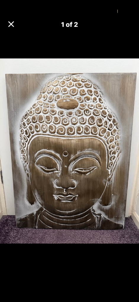 Large Buddha Head Wooden Wall Art – Good Condition