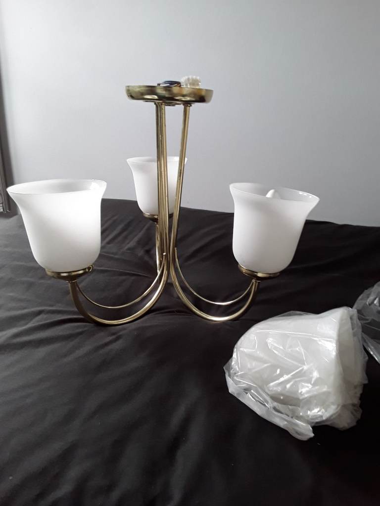 BRASS CEILING LIGHT WITH FROSTED GLASS SHADES (NEW) £20