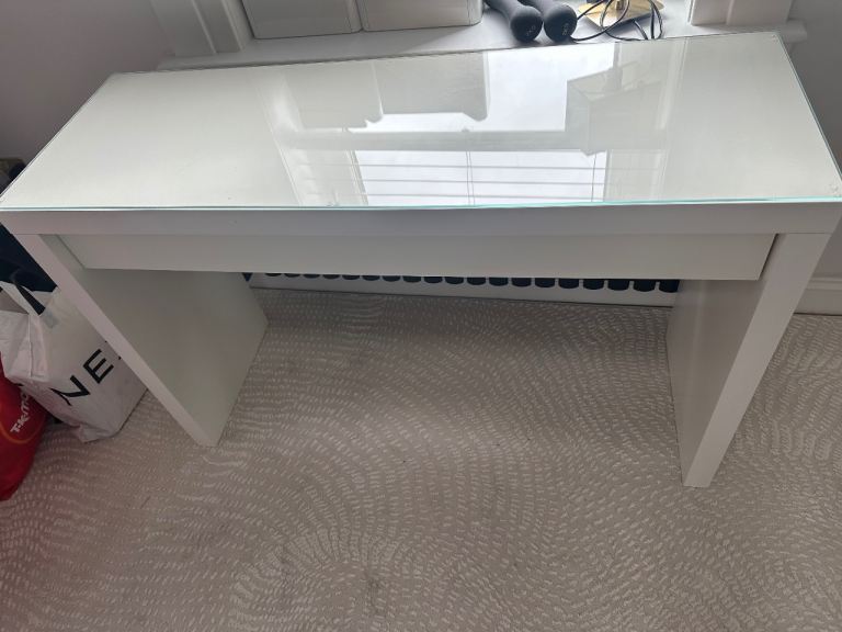 White Desk with Glass Top - Clean and Modern Look