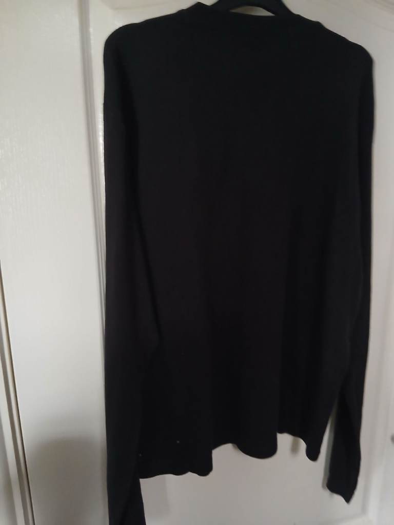 Men's Black Jumper with White and Grey Stripes – Good Condition