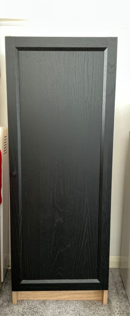 Black Wooden Storage Cabinet with Light Oak Interior