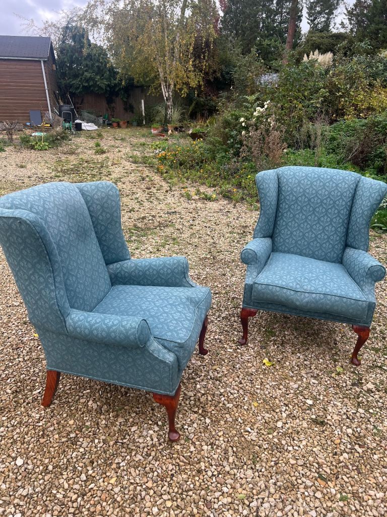 Stunning handmade pair of large wingback armchairs 
