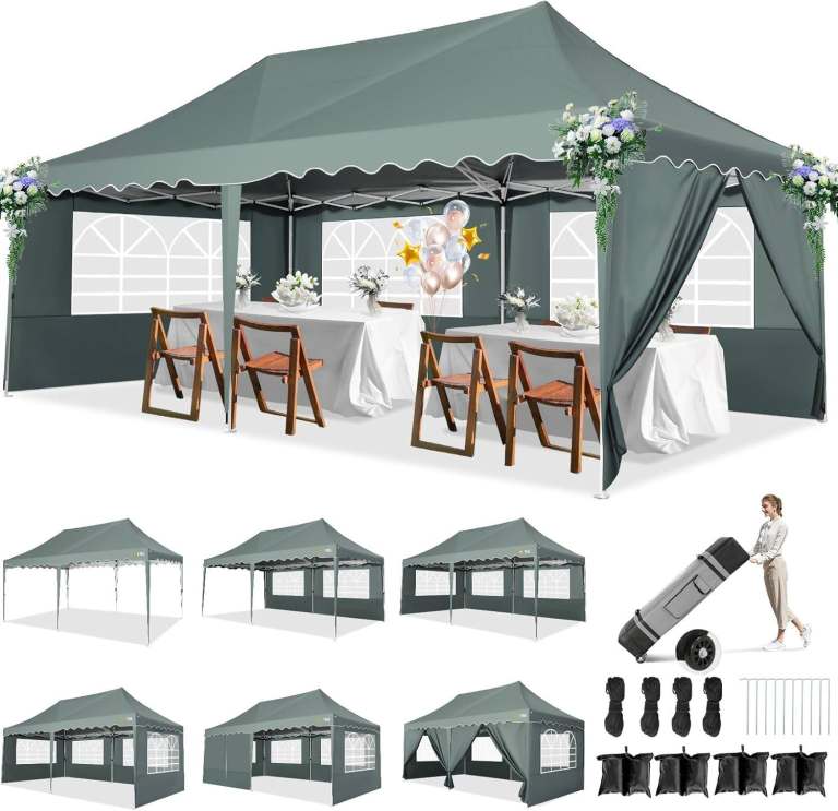 Hoteel Marquee Gazebo 3m X 6m Gazebo with Sides, Waterproof Outdoor Canopy with Roller Bag