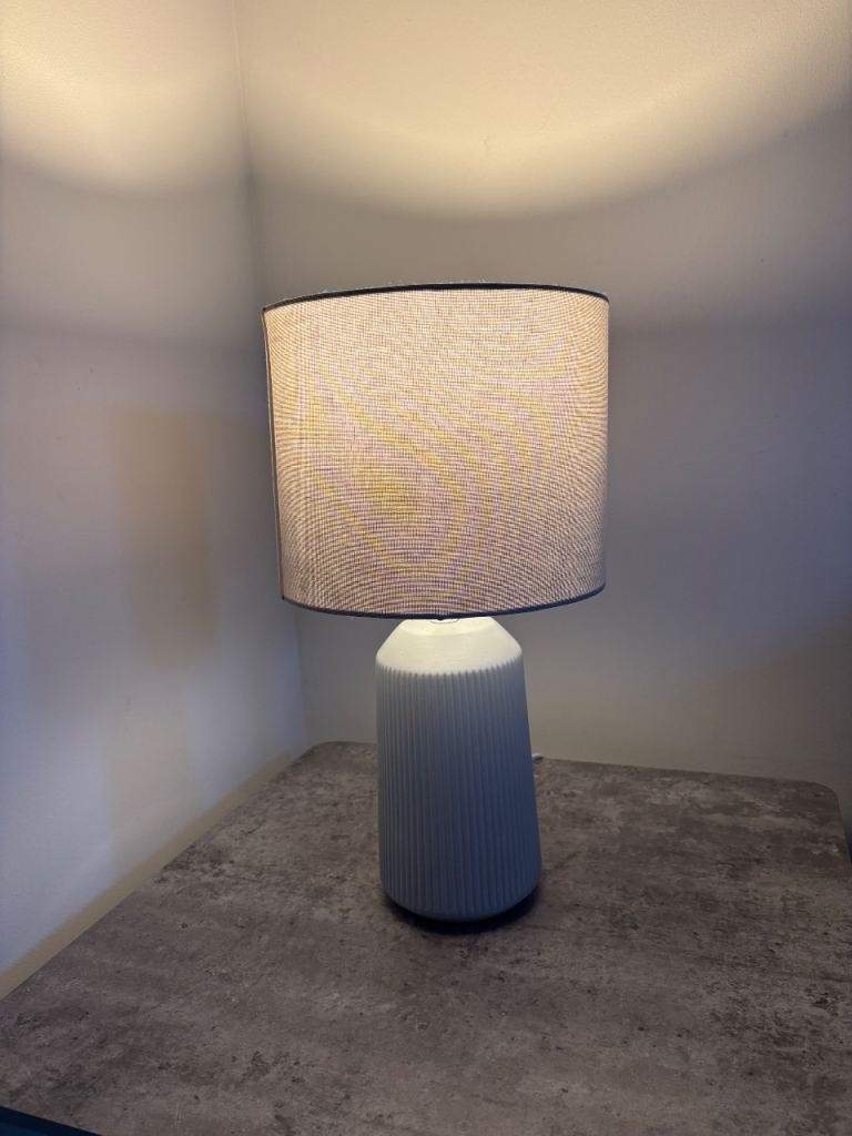 Modern Grey and White Ribbed Table Lamp with Shade