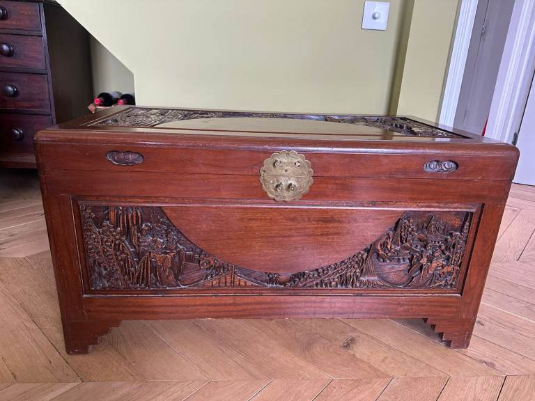 Beautifully Carved Antique Wooden Chest - Good Condition