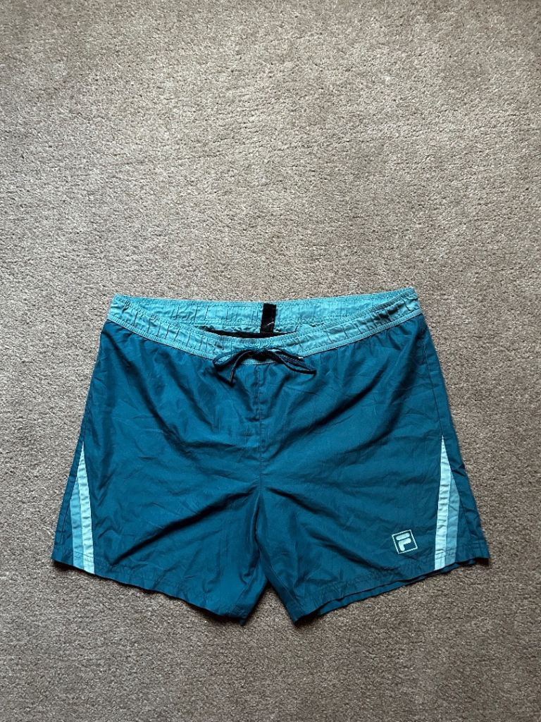 Vintage FILA Men's Swim Shorts – Blue, Good Condition