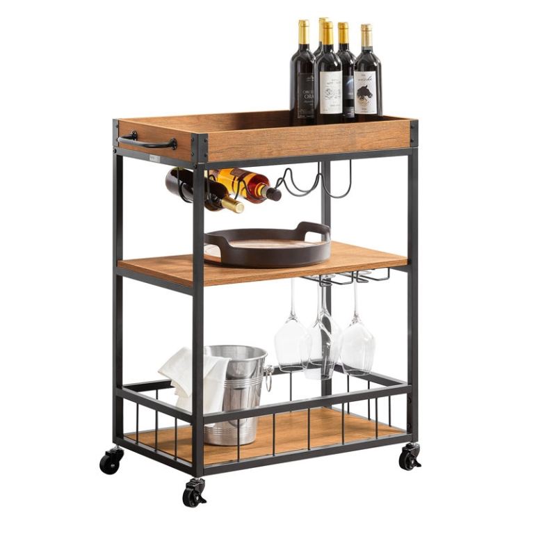 Wooden & Metal Bar Cart / Drinks Trolley – Good Condition