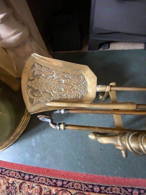 Solid Brass Companion Set Fireside Tools & Two Firedogs