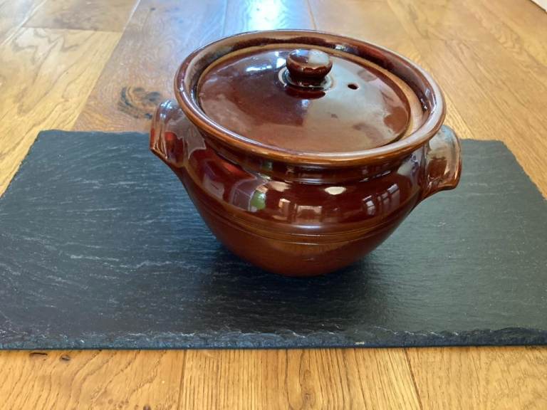  Vintage Glazed Soup Casserole Ceramic Lidded Pot-Farmhouse Rustic Brown Moira Pottery VGC  