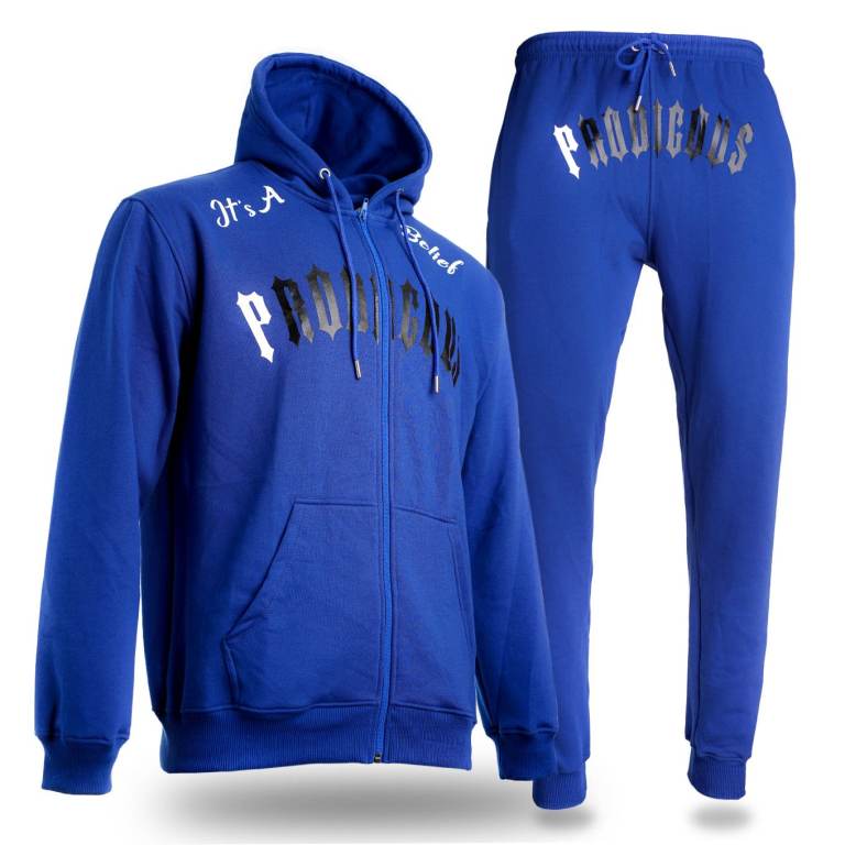 Blue Men's Tracksuit Sweatshirt Hoodie and Running Sweatpants, Size L / XL - NEW