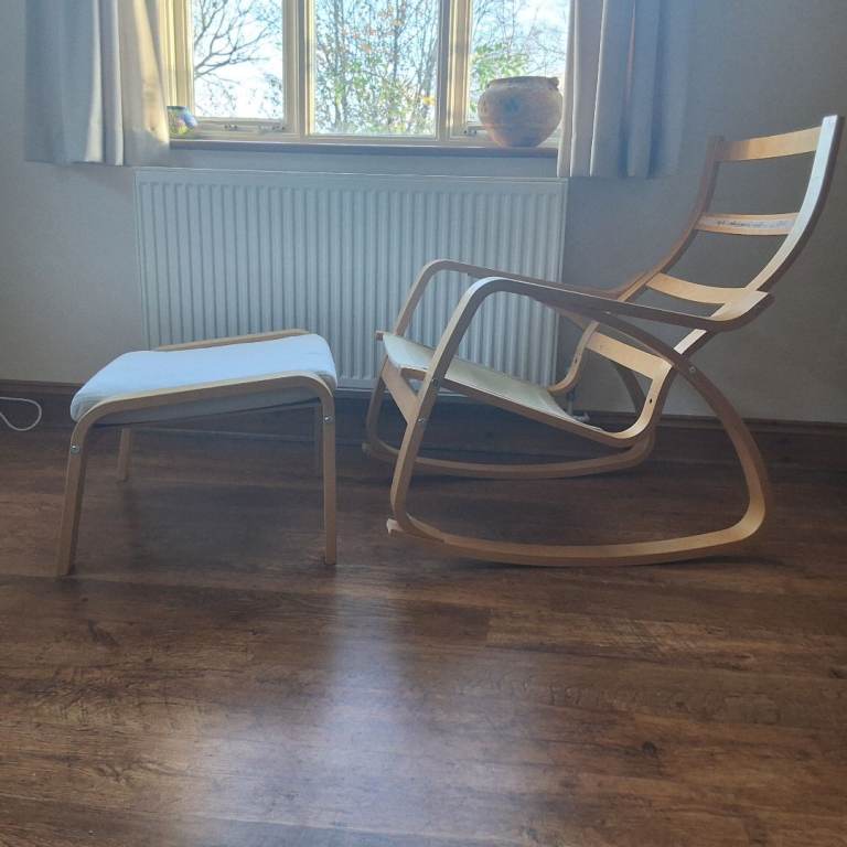 image for Ikea Poang rocking chair and stool.