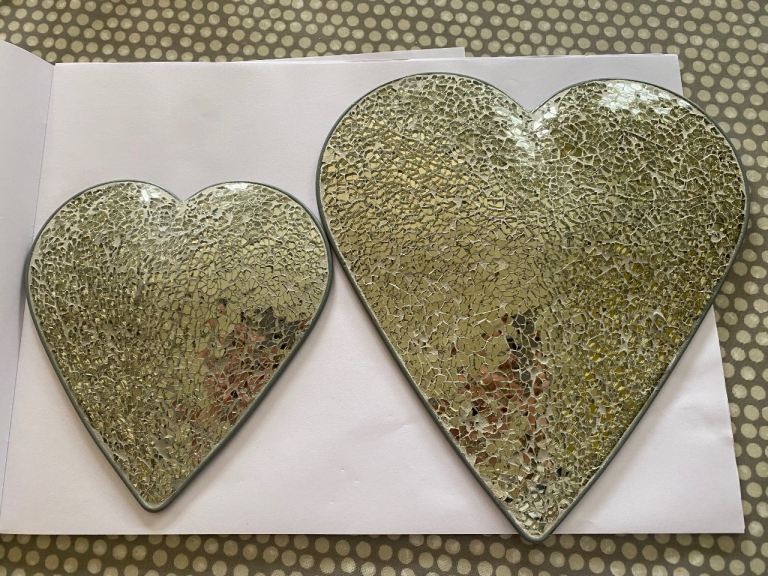 Pair of Decorative Heart Shaped Mosaic Mirrorwall art