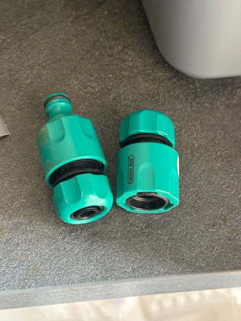 Garden Hose on Reel with Connectors – Good Condition