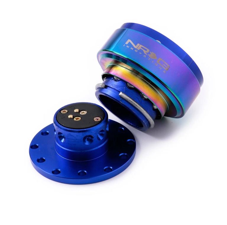 NRG Rainbow & Blue Steering Wheel Quick Release Hub Ding Sound Snap Off Boss Kit