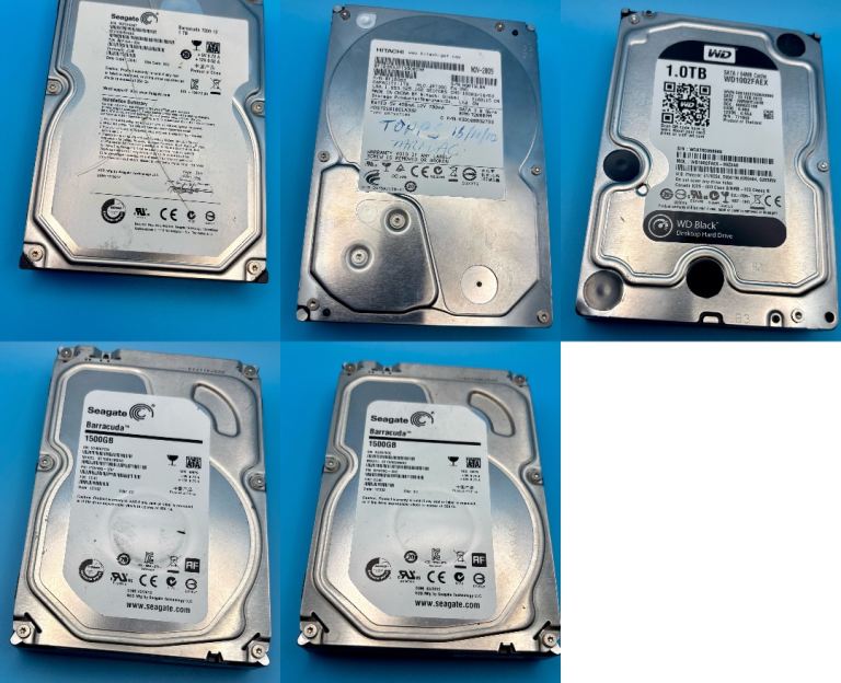 Jon lot (5) f 1TB & 1.5 TB 3.5” disk drives.