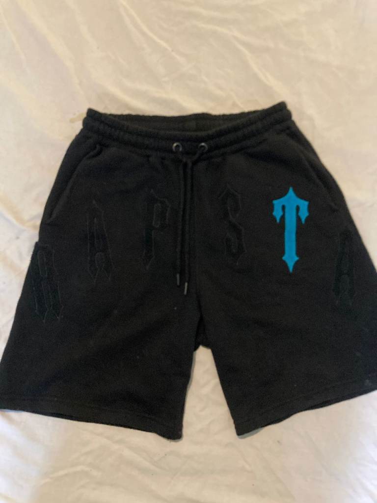 Men's Black Trapstar Shorts with Turquoise Logo Small