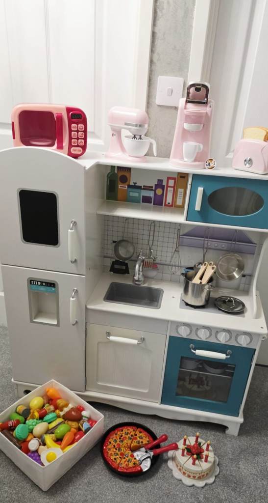 Kids Wooden Play Kitchen with Accessories – Good Condition