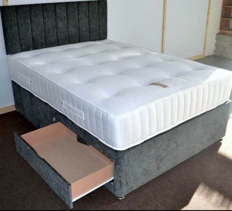 Divan single double Bed with Headboard and Mattress – N