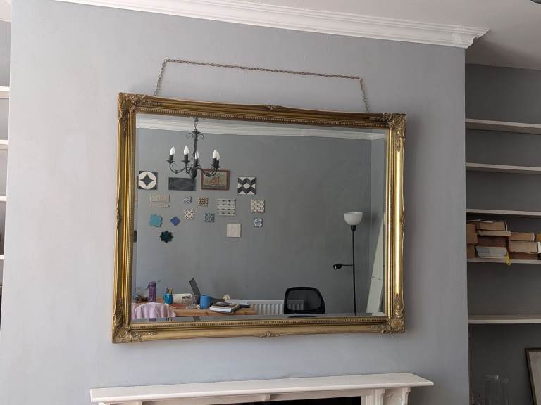 Large Gold Wood Mirror, Ready to Hang