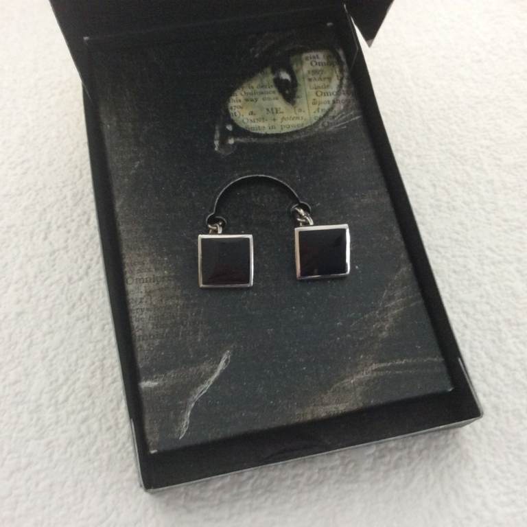 Classic 925 silver onyx square cufflinks - chain link - 13mm/0.5'' - gift box