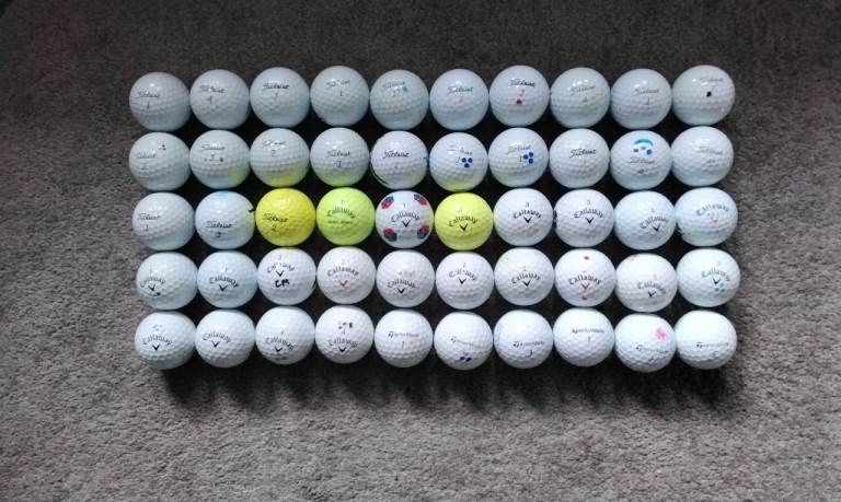 LOT of 50 GRADE-B GOLF BALLS (TITLEIST; CALLAWAY; TAYLOR MADE).  IDEAL for PRACTISE.