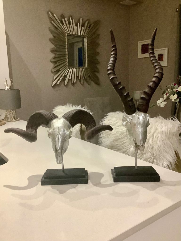 Silver Animal Skull Ornament Pair