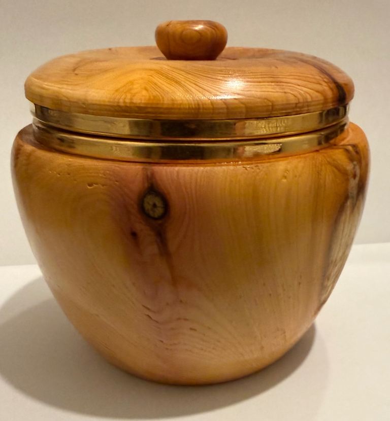 Lovely Wooden Bowl with Lid and Brass Detail – As Good As New