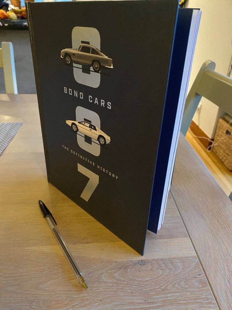 Hardback book about the cars of James Bond