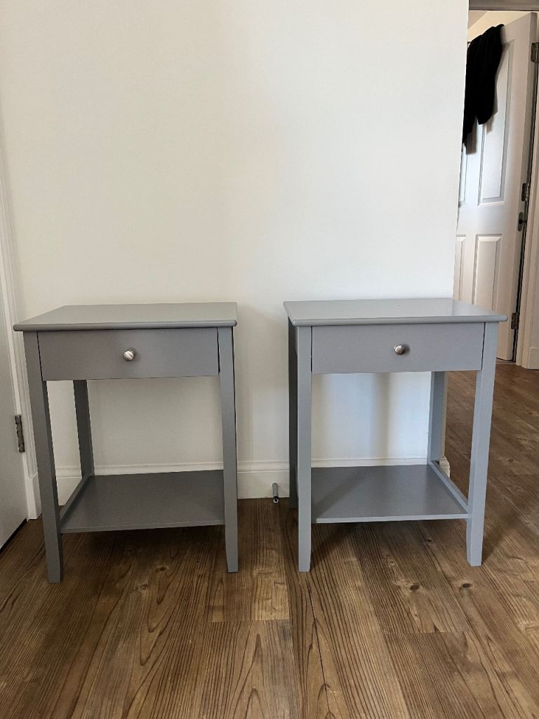 Pair of Grey Bedside Tables with Drawer and Shelf