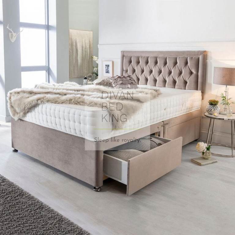 image for Stylish DIVAN 5FT King Size Bed Base >> With Mattress + Storage Drawers >> Huge 20% Off >>>>