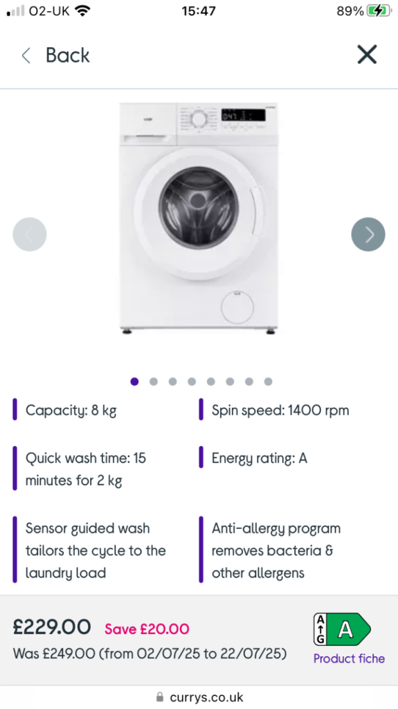 Logik 8kg washing machine 