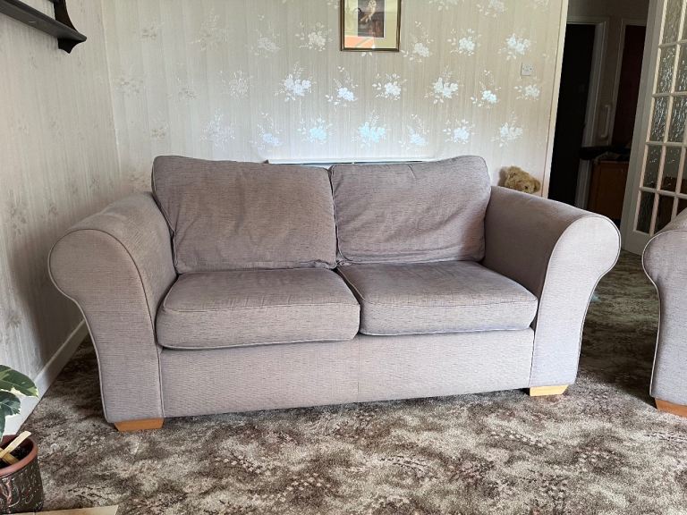 Contemporary Grey Fabric 3 Seater Sofa ( x 2), Armchair & Footstool ( x 2) Set