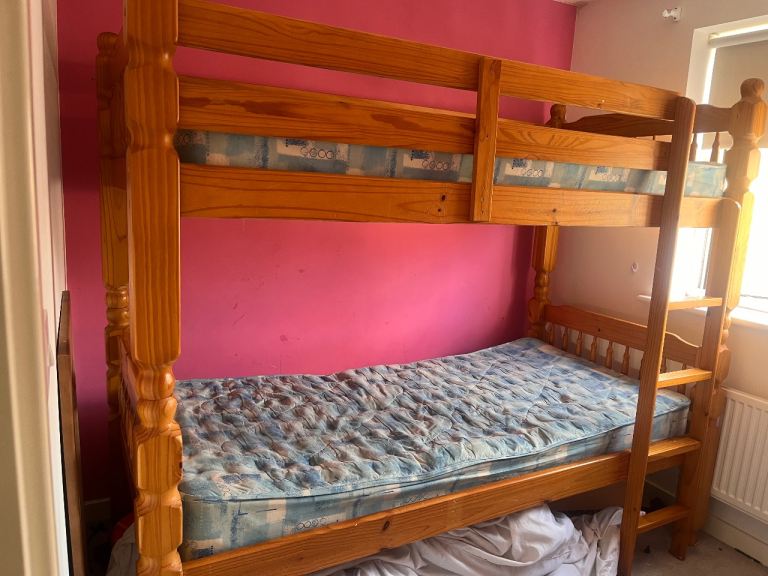 Sturdy Wooden Bunk Beds with Mattresses – Good Condition