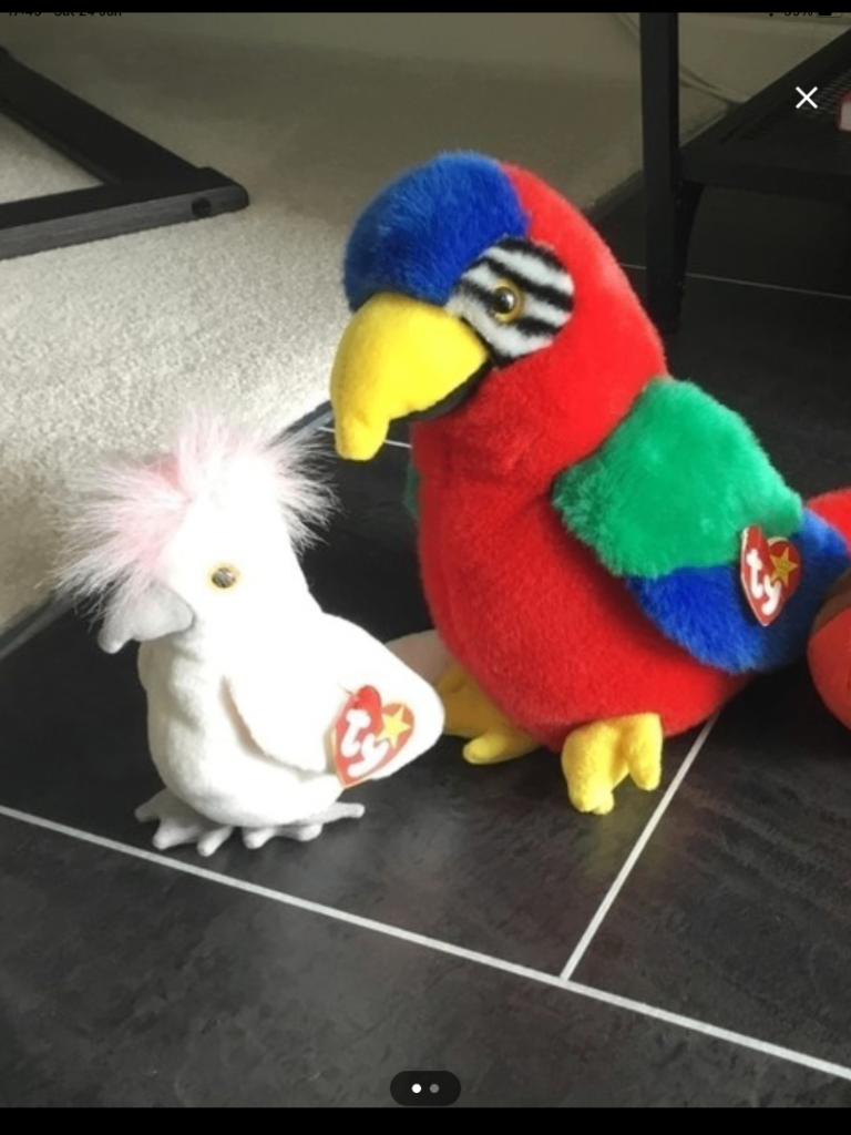 Ty Beanie Babies collectable 1990s original Parrot and Cockatoo Plush Toys