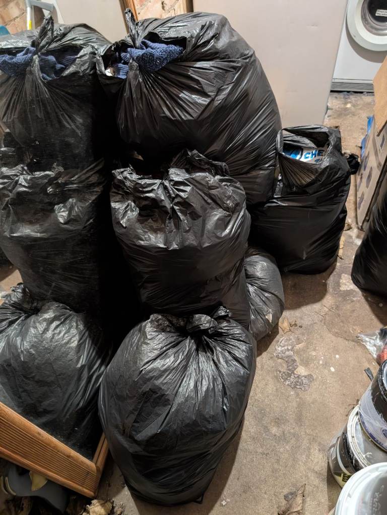 5 black bags of clothes mixed sizes 