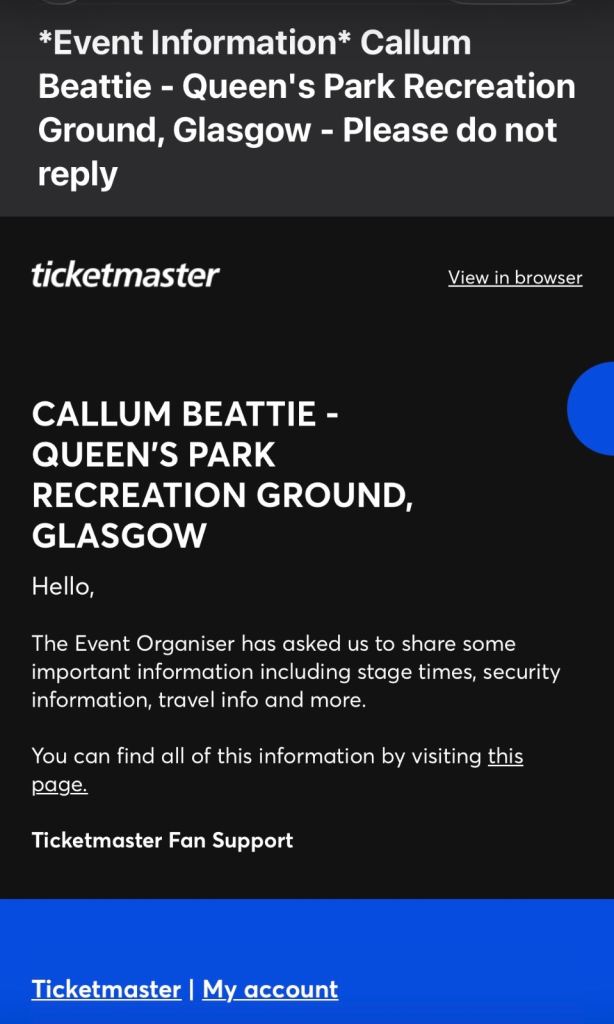 2 x Callum Beattie tickets, Queens Park Glasgow 