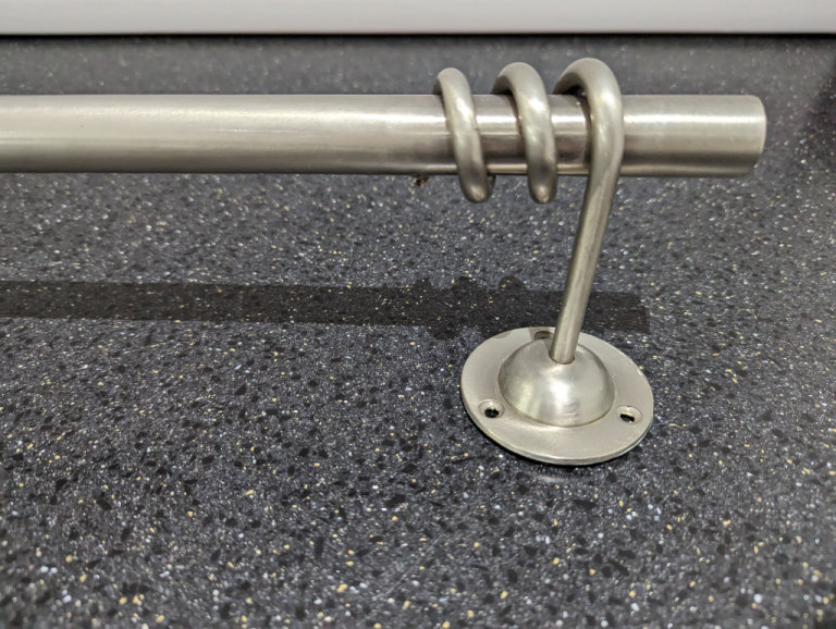 GREY METAL TOWEL RAIL 72.5cm L x 6.5cm D x 11cm H HANGING SPACE 53cm L