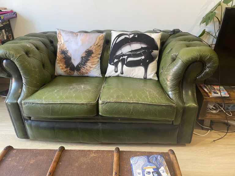 Chesterfield Green Leather Sofa