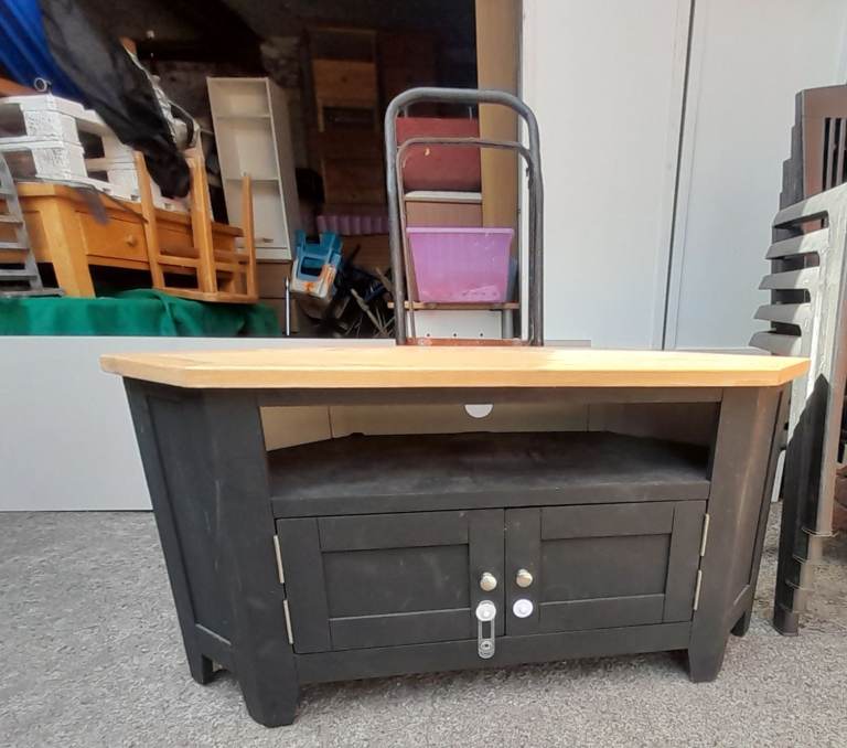 Black and Wood Corner TV Unit with Storage