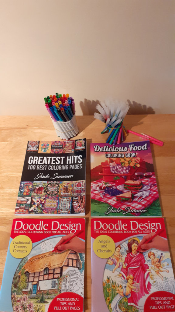 Jade Summer 100 greatest Pages Delicious food colouring books & Crayola pens 46